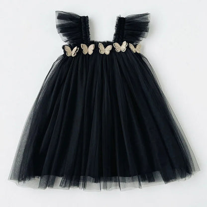 Vestidos de Tule de Malha de Princesa para Meninas, Tutu, Vestido de Aniversário de Sereia com Borboletas 3D para Crianças de 1 a 6 Anos, Vestido de Princesa Infantil
