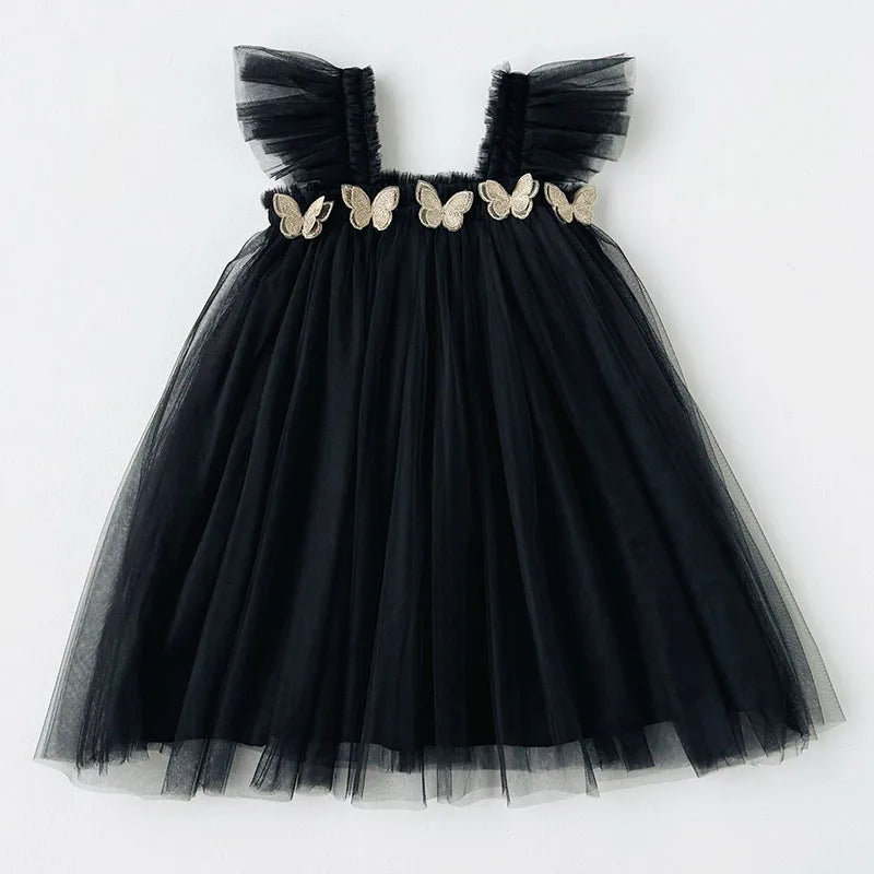 Summer Kids Sweet Mesh Dress Girls 5 Colors Suspended 3D Butterfly Skirt Children Tutu Princess Dress