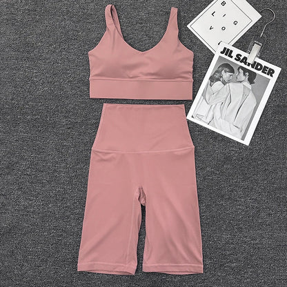 Nylon Short Sets Womens Clothing Sports Bra Cycling Shorts Workout Set Women's Tracksuit Gym Yoga Sexy Outfit Women 2023