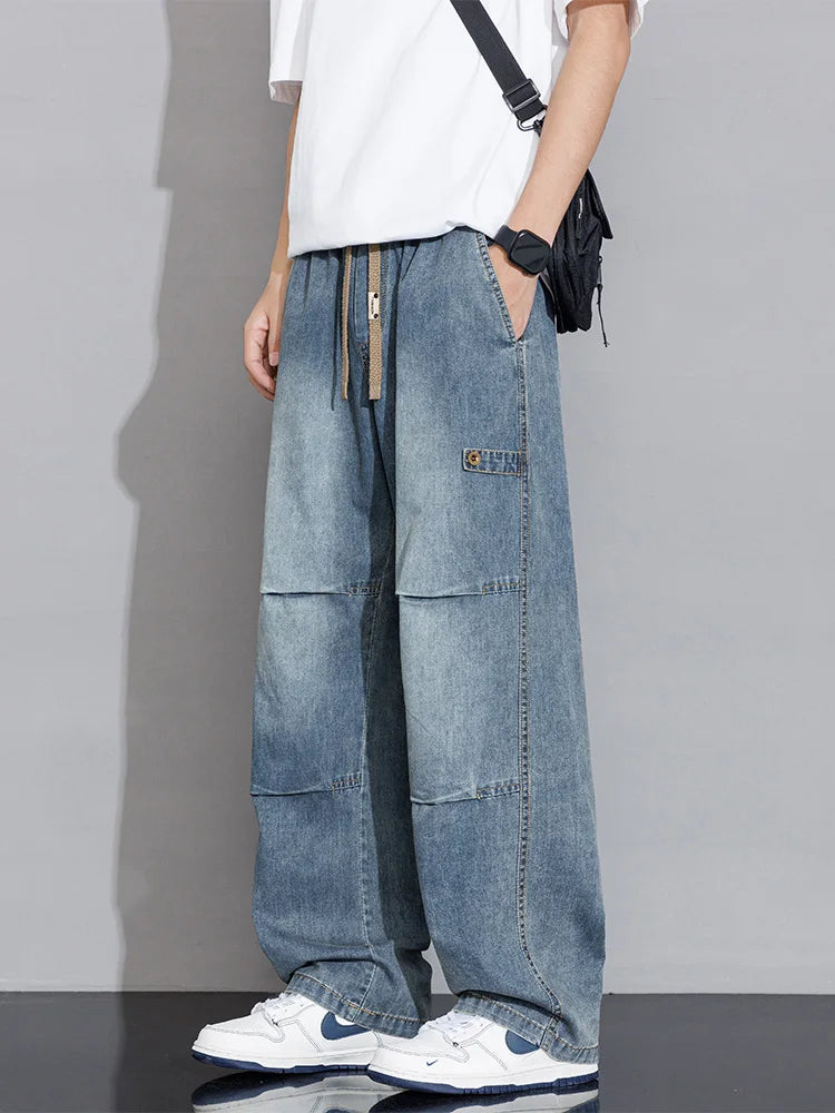 Men's Cargo Jeans 2026 New Spring Summer Wide Leg Denim Pants Straight Baggy Jeans Asian Size L-5XL