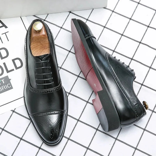 2025 men's shoes with red sole, fashionable business, leisure, party, daily retro carving, lace up, exposed navel formal shoes