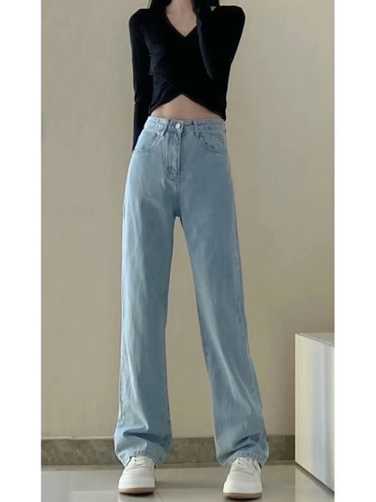 Women Denim Pants Vintage Straight Trousers