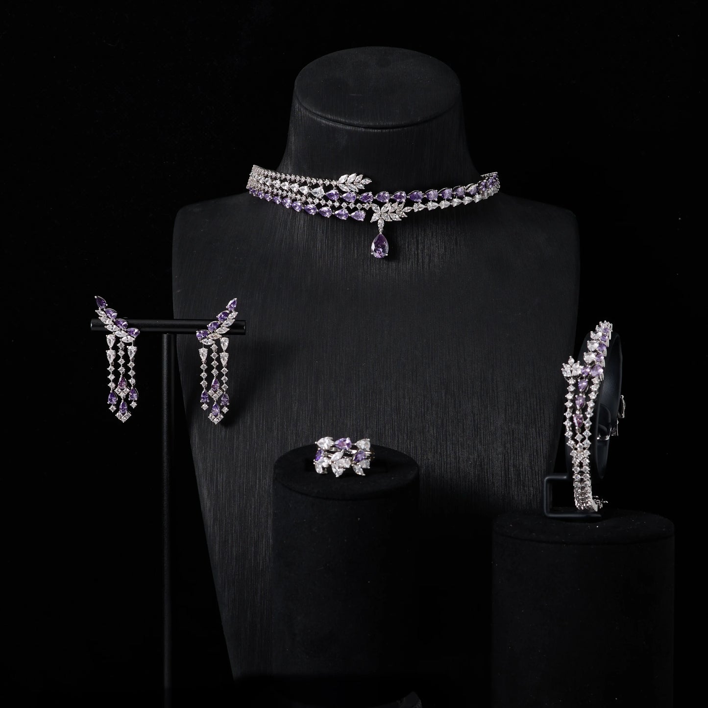 Luxury Choker Neck Necklaces Gift Set for Women Jewelry Sets Unique Color Cubic Zirconia Wedding Accessories