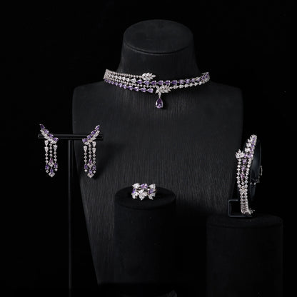 Luxury Choker Neck Necklaces Gift Set for Women Jewelry Sets Unique Color Cubic Zirconia Wedding Accessories