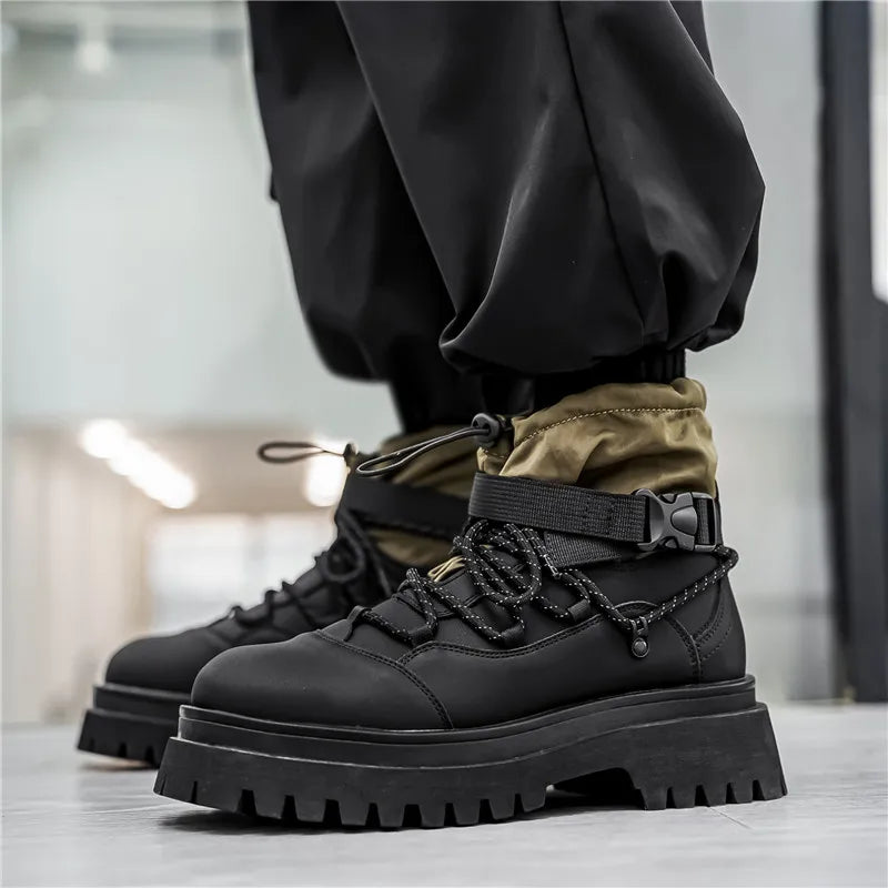 Fashion Men Casual Boots Designer High Top Mens Ankle Boots Winter Work Boots Breathable Walking Sneakers Black Leather Boots