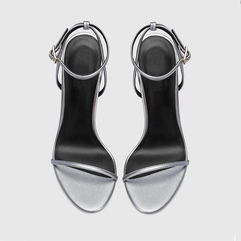 New Red High Heel Sandals with Women's Thin Heel, Metal Leather Strap, Black Sexy, Open toed Style, Foot Ring33-46