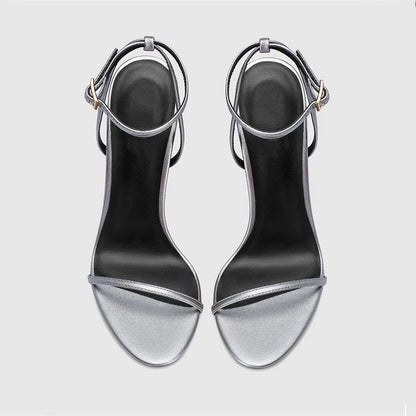 New Red High Heel Sandals with Women's Thin Heel, Metal Leather Strap, Black Sexy, Open toed Style, Foot Ring33-46