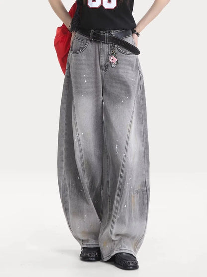 Retro washing smoke grey ink jeans