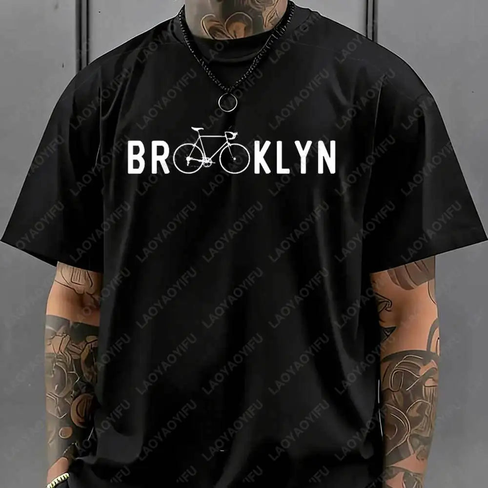 Brooklyn Bicycle Print T Shirt Men's Summer Streetwear Cotton Tops for Cycling Lovers New York City Cyclist Graphic Tshirt Gift