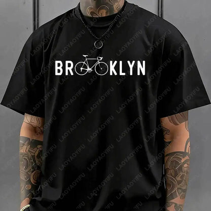 Brooklyn Bicycle Print T Shirt Men's Summer Streetwear Cotton Tops for Cycling Lovers New York City Cyclist Graphic Tshirt Gift
