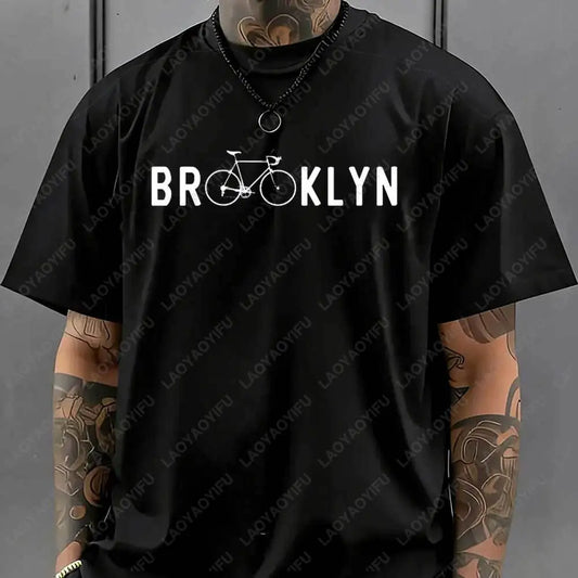 Brooklyn Bicycle Print T Shirt Men's Summer Streetwear Cotton Tops for Cycling Lovers New York City Cyclist Graphic Tshirt Gift