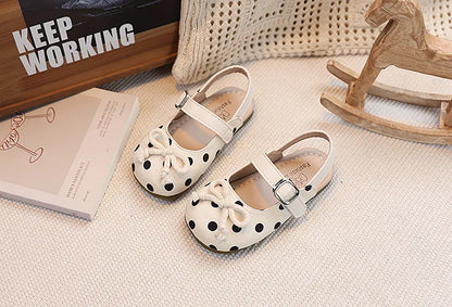 2026  Spring Autumn New Baby Shoes Cute Polka Dot Bow Girls Hollow Children's School Student Loafer Flats