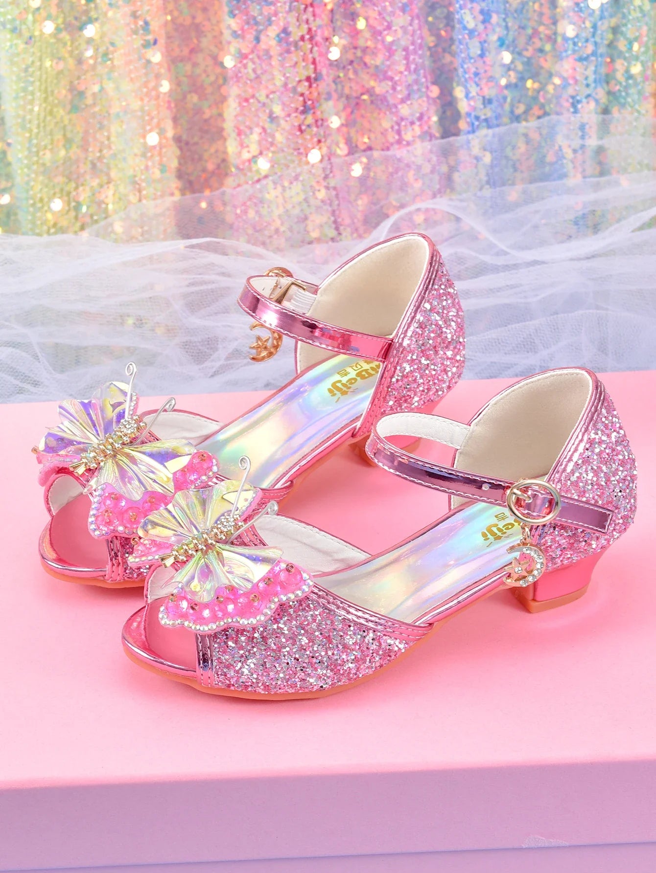 Women's girls' fashionable crystal bow high heels, student princess shoes
