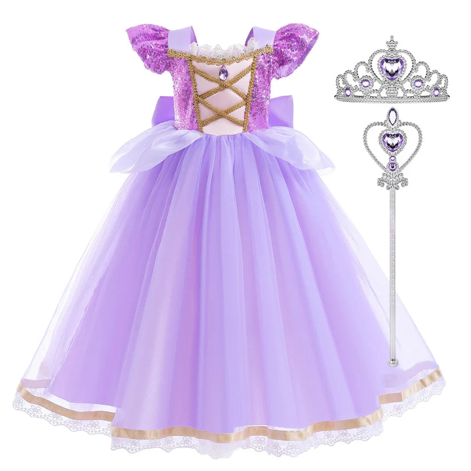 Vestido de Princesa Verão Rapunzel Menina Cosplay Enrolados Festa de Aniversário de Halloween Vestido Fantasia de Aniversário Infantil