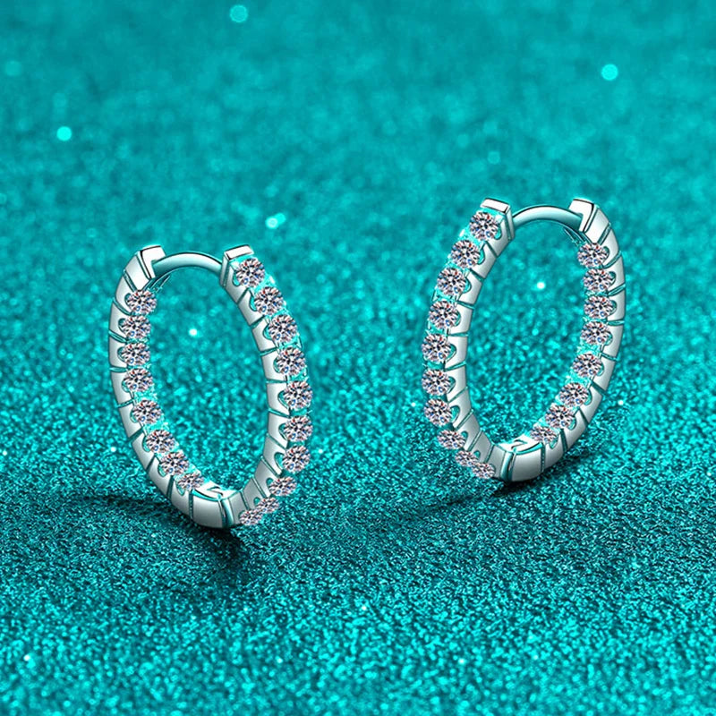 New In Real D Color 0.9cttw Full Moissanite Hoop Earrings For Women S925 Sterling Silver Diamond Small Ear Buckle Earring