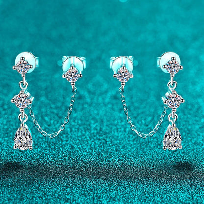 Round/pear Cut Full Moissanite Tassel Stud Earring for Women 8 Gems Wedding Jewelry 925 Solid Silver Plated 18K Wholesale