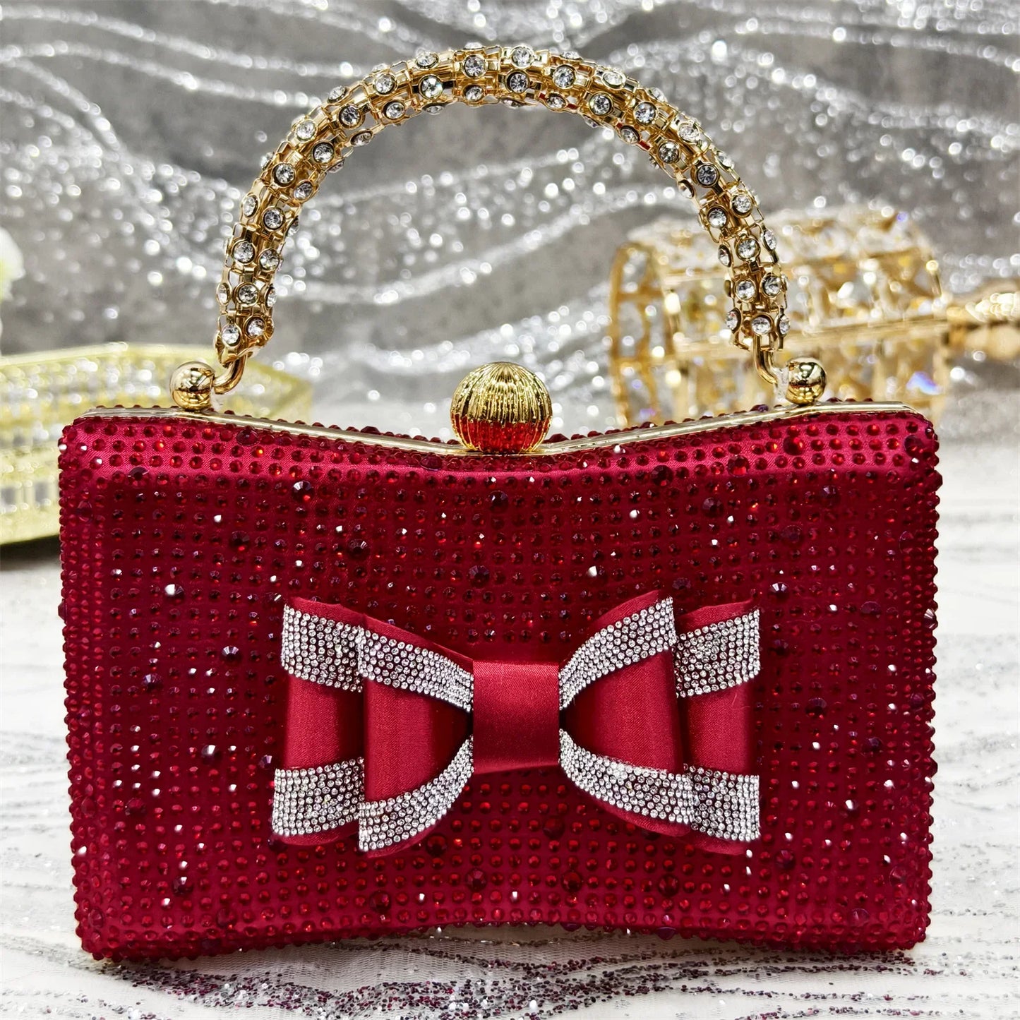 Shoes and Bag to Match Wine Colour Pointed-Toe Rhinestone Bow Party Women's High Heels