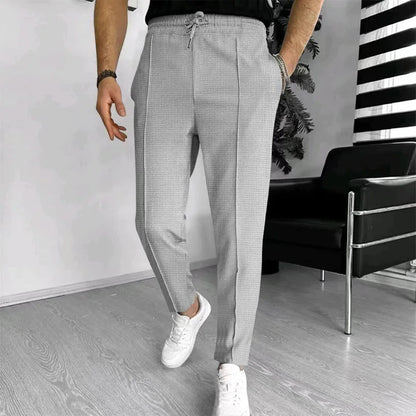 Mens Stylish Waffle Pants - Casual Sports Slim Fit with Adjustable Drawstring Secure Pockets for All Seasons - Perfect Outdoor