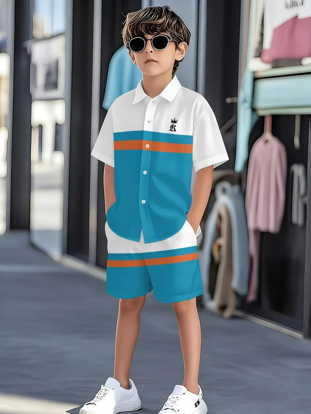 Boys Clothes Casual Colorblock Short Sleeve Shirt + Shorts Kids' Sets and Outfits Outdoor Quick Drying Shirt Casual Children Top