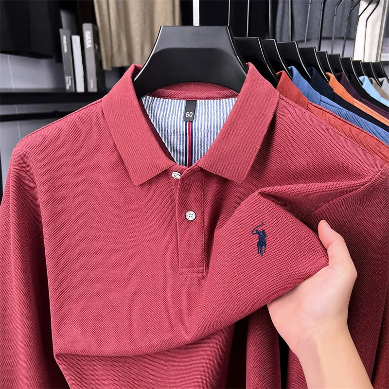 High end brand 100% cotton long sleeve polo shirt fashion luxury pony embroidery business casual comfort new Paul men's T-shirt