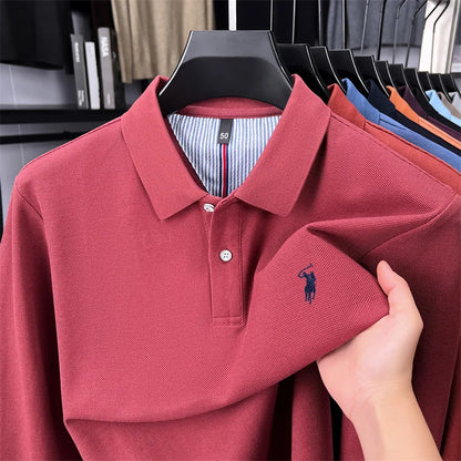 High end brand 100% cotton long sleeve polo shirt fashion luxury pony embroidery business casual comfort new Paul men's T-shirt