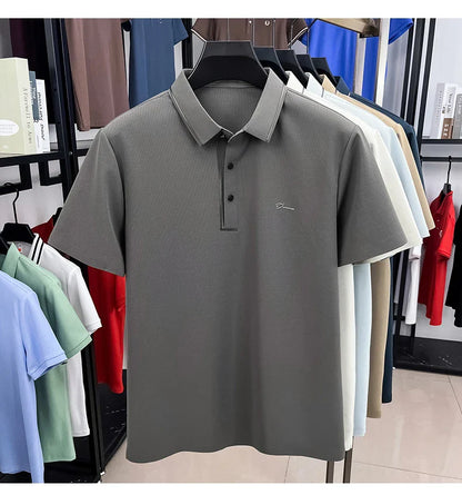 Light luxury brand letter emboss short sleeve T-shirt summer popular men polo shirt comfort silky breathable business casual top