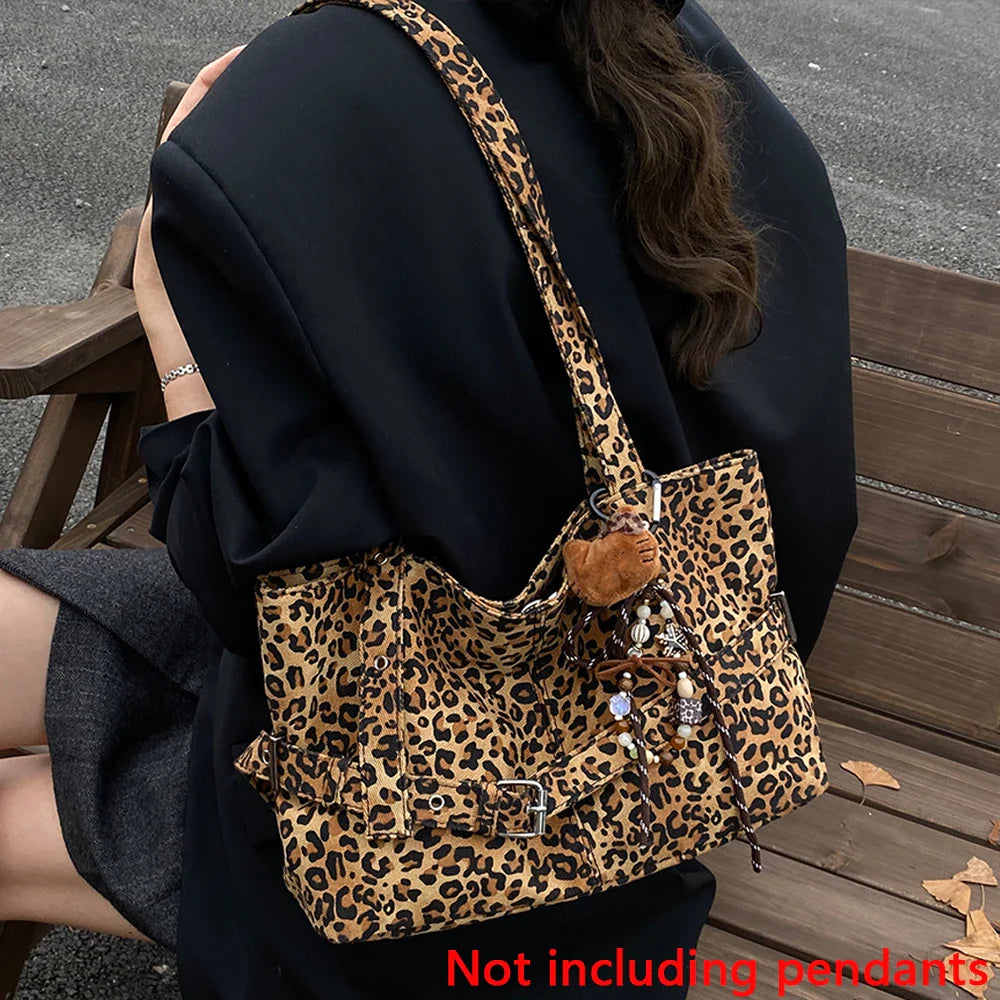 Casual Large-Capacity Leopard Print Women's Bag New Lightweight Versatile Shoulder Bag Relaxed Commuting Tote Bag