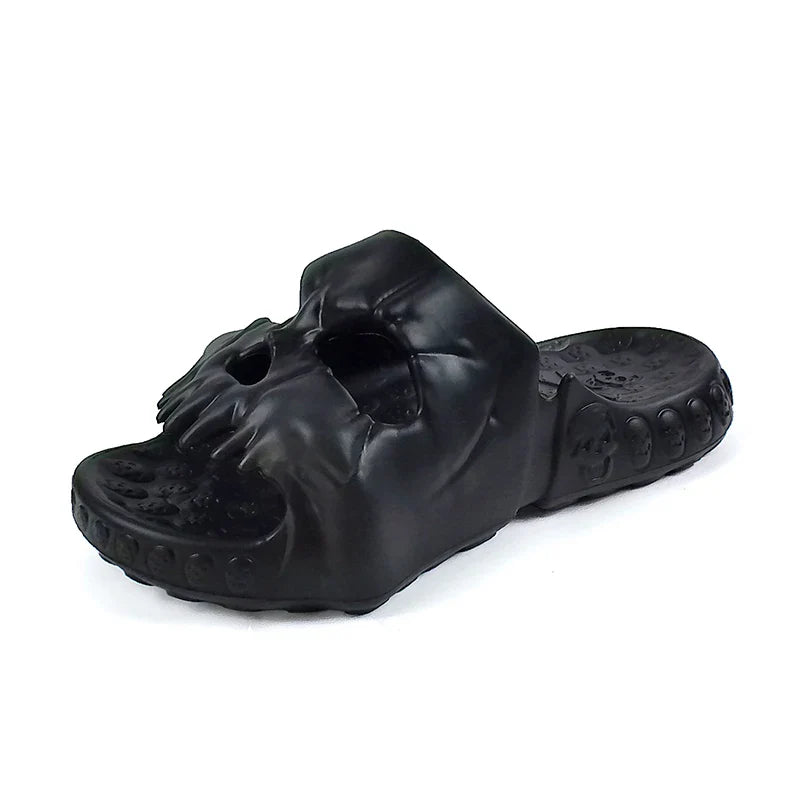 Men’s and Women’s Fashionable Soft Home Slippers – Shower Sandals with Skull Design in Black, White, Brown