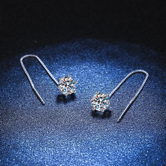1CT Moissanite Earrings S925 Sterling Silver Plated with White Gold Ear Wire Line Drop Earring Hoop Wedding Fine Jewelry