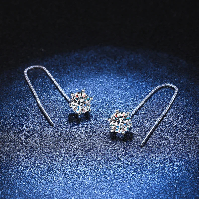 Moissanite Earrings S925 Sterling Silver Plated with White Gold Ear Wire Line Drop Earring Hoop Wedding Fine Jewelry