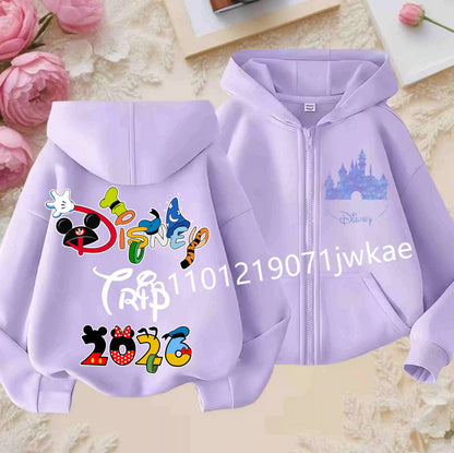 Boys and Girls Clothing Castle Pattern Kids Hoodie Jacket for Children 2026 Fashion Minnie Mickey Castle Zipper Hoodie Closure