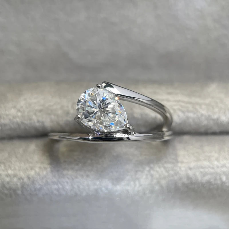 D Color VVS1 6*8mm Pear Cut Moissanite Rings for Women Sparkling Wedding Proposal Birthday Gift 100% S925 Sterling Silver