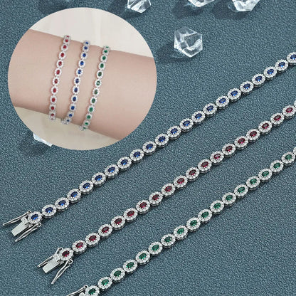 Real 18k White Gold Red Blue Green Moissanite Bracelet for Women Platinum Pt950 Single Row Diamond Simple and Versatile Gift