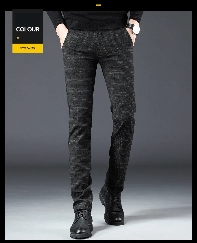 Spring Autumn New Men's Plaid Pants Black Blue Business Casual Formal Fashion Korean Classic Male Clothes Straight Trousers
