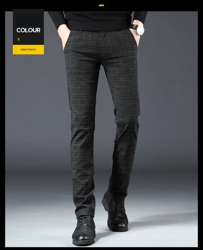 Spring Autumn New Men's Plaid Pants Black Blue Business Casual Formal Fashion Korean Classic Male Clothes Straight Trousers
