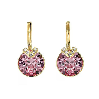 Bella V Drop Earring for Women Christmas Birthday Genuine Crystals from Austria Round Cut Dangle Silver Color Pierced Jewelry