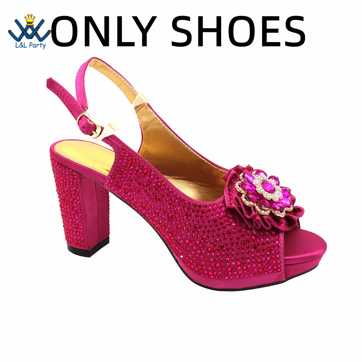 Special Design Women Crystal Style African Ladies Party Shoes Matching Bag in Magenta Color