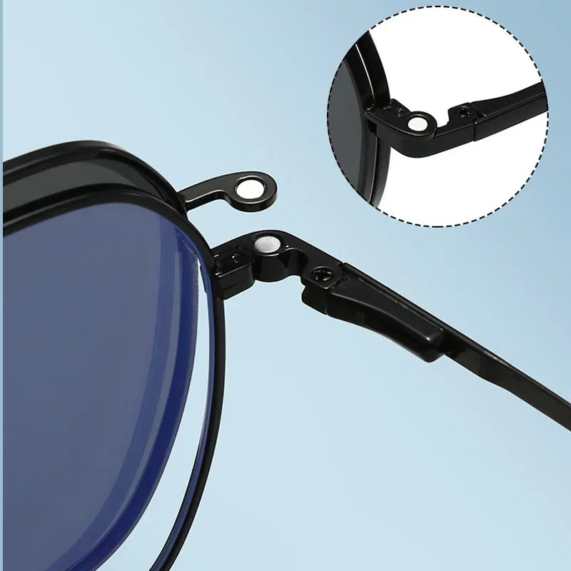 Sunglasses Men Women 3 In 1 Magnetic Clip On Glasses Hexagon Alloy Frame