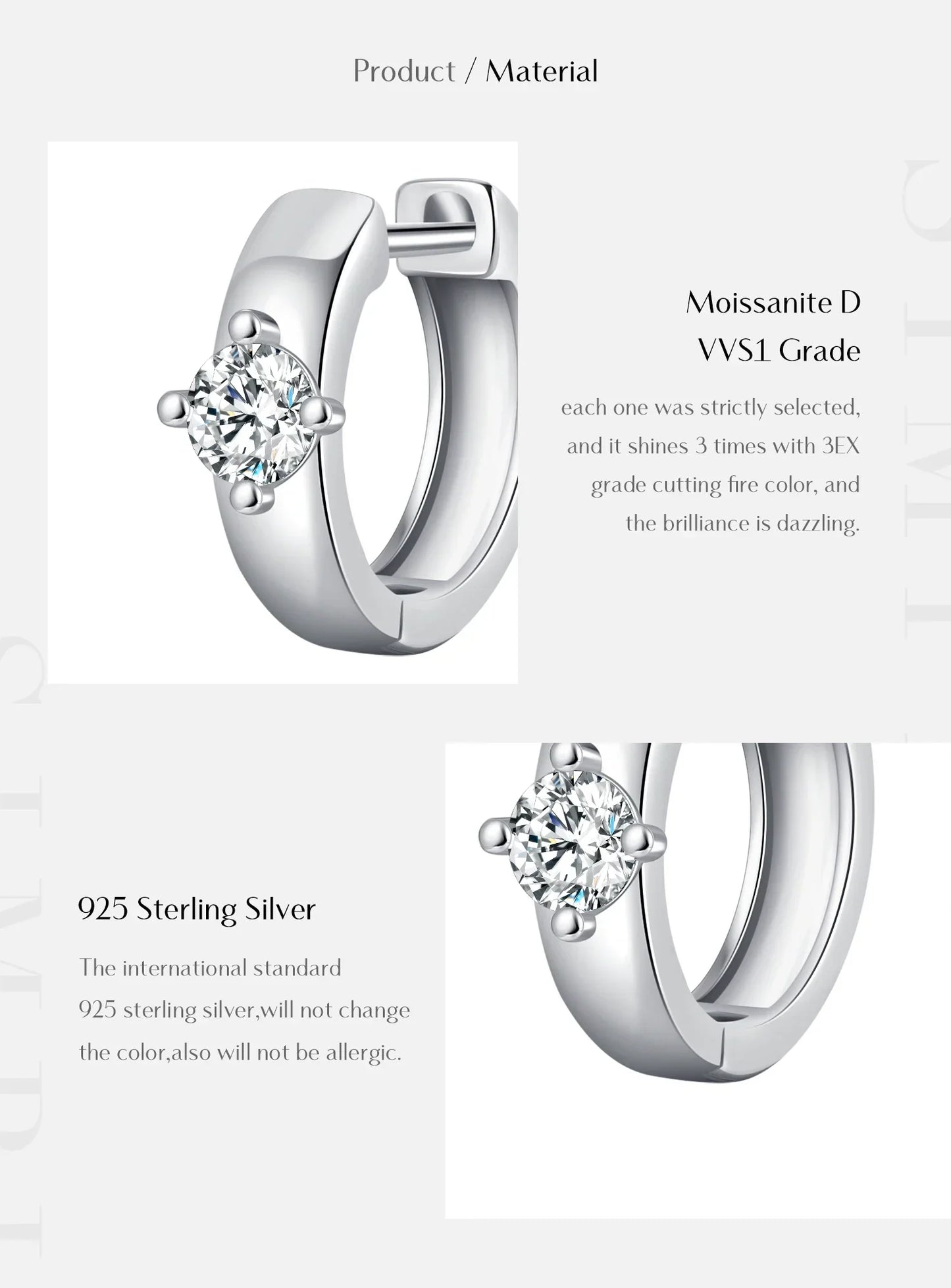 Round Moissanite Ear Buckles Lab Diamond 925 Sterling Silver Engagement & Wedding Hoop Earrings for Women Jewelry Gifts