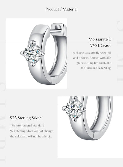 Round Moissanite Ear Buckles Lab Diamond 925 Sterling Silver Engagement & Wedding Hoop Earrings for Women Jewelry Gifts