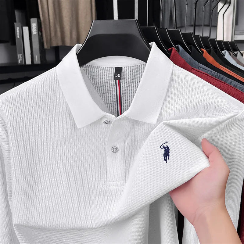 High end brand 100% cotton long sleeve polo shirt fashion luxury pony embroidery business casual comfort new Paul men's T-shirt