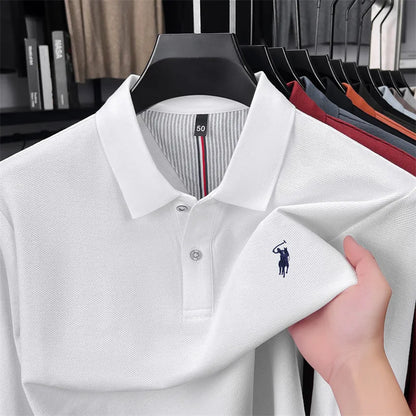 High end brand 100% cotton long sleeve polo shirt fashion luxury pony embroidery business casual comfort new Paul men's T-shirt
