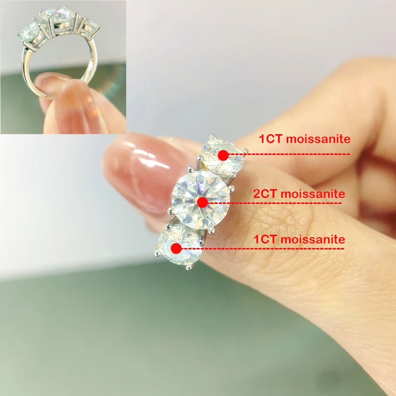 White Gold 4/2CT Moissanite Ring for Women Sparkling Lab Grown Diamond Wedding Band S925 Solid Silver Jewelry Wholesale