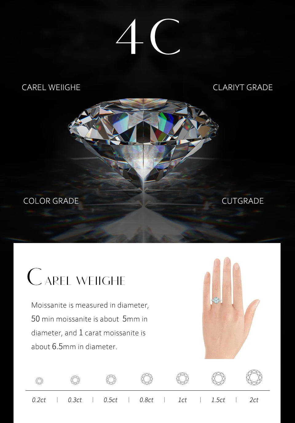 New Brand 18K 14K 10K Yellow Gold Moissanite Ring Round Cut 3.0CT Ring for Women Birthday Diamond for Wedding Gift