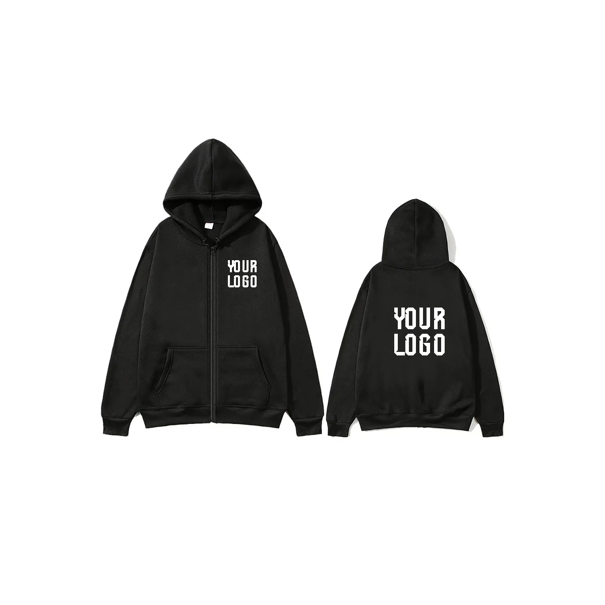 Solid color zipper hoodie | Customizable text pattern jacket | unisex, team customization
