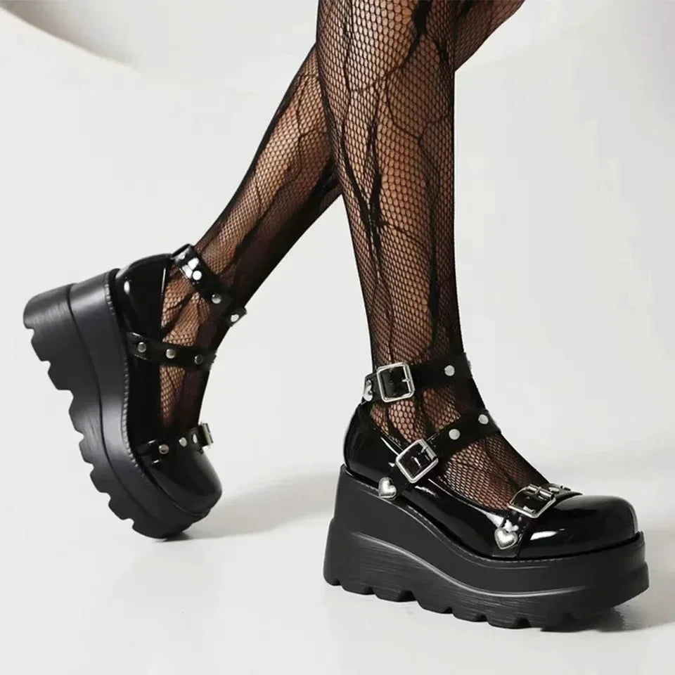 Sapato Feminino Mary Jane Salto Super Alto Plataforma Anabela Sandália Feminina Primavera Fivela Clássica Doce Punk Sapatos Femininos Lolita