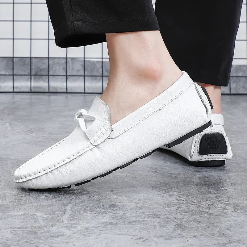 Genuine Leather Men Casual Shoes Black Mens Loafers Fashion Luxury Brand Lightweight Comfortable Slip on Boat Driving Shoes