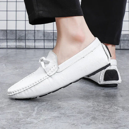 Genuine Leather Men Casual Shoes Black Mens Loafers Fashion Luxury Brand Lightweight Comfortable Slip on Boat Driving Shoes