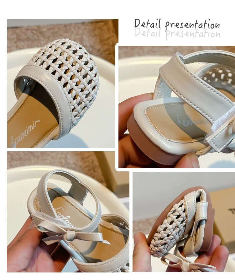 Sandálias Sandals for Girls Sweet Bowtie Baby Shoes Hollow Out Non-slip Sandals for Toddlers Children Soft Sole Kids Shoesصنادل