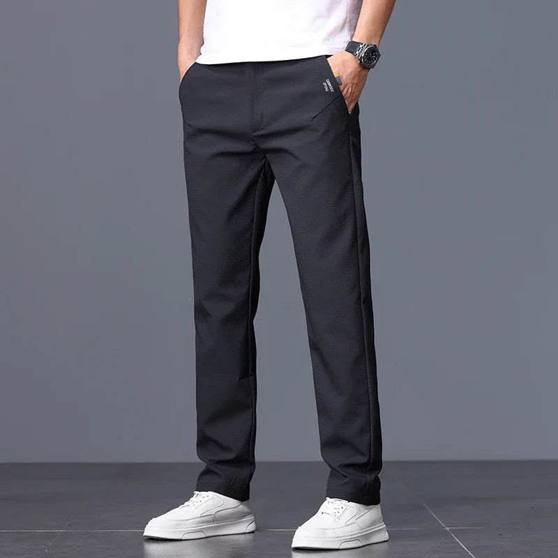 Men's Business Slim Pants Spring Thin Fashion Pocket Casual Trousers Comfortable Letter Labeling Pants Male Clothes